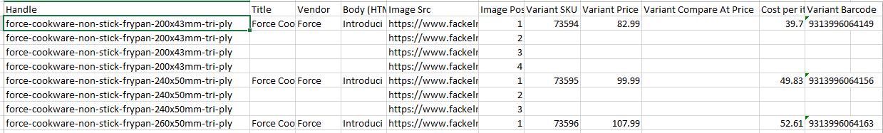 Shopify CSV format example